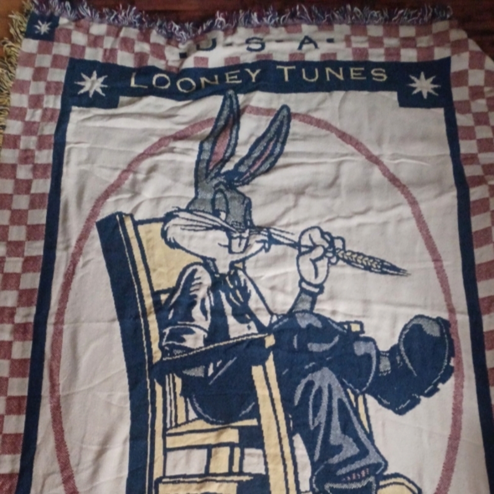 Rare vintage tapestry blanket Bugs Bunny Small town USA